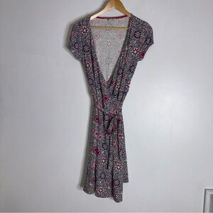 Boden Jersey Wrap Dress Womens Size 6 Gray Floral CP